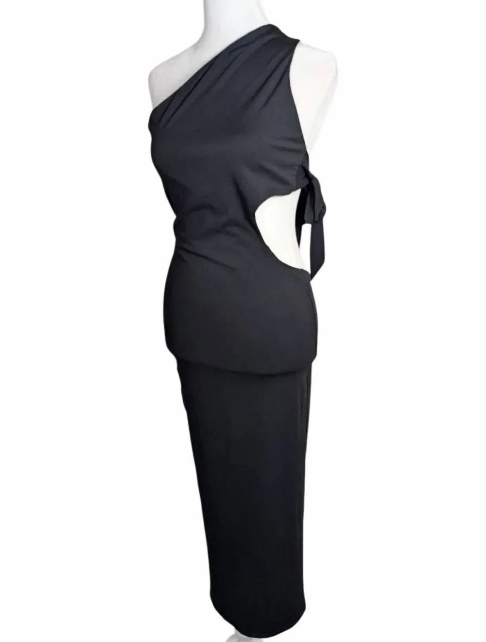 KHY by Kylie black smooth stretch one shoulder midi Bodycon cutout dress S - Picture 3 of 6